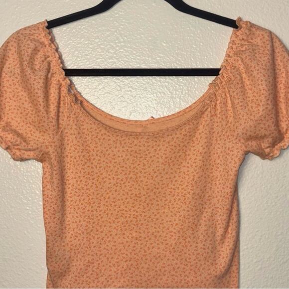 American Eagle Orange Floral Top woman's size small off the shoulder - Picture 14 of 16